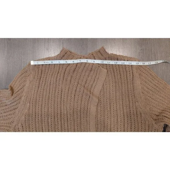 J. Jill Cotton Linen Open Front Cardigan Lg Tan Loose Knit Long Sleeves Pockets - Picture 8 of 10
